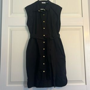Black Shirt Dress with Gold Button Detail